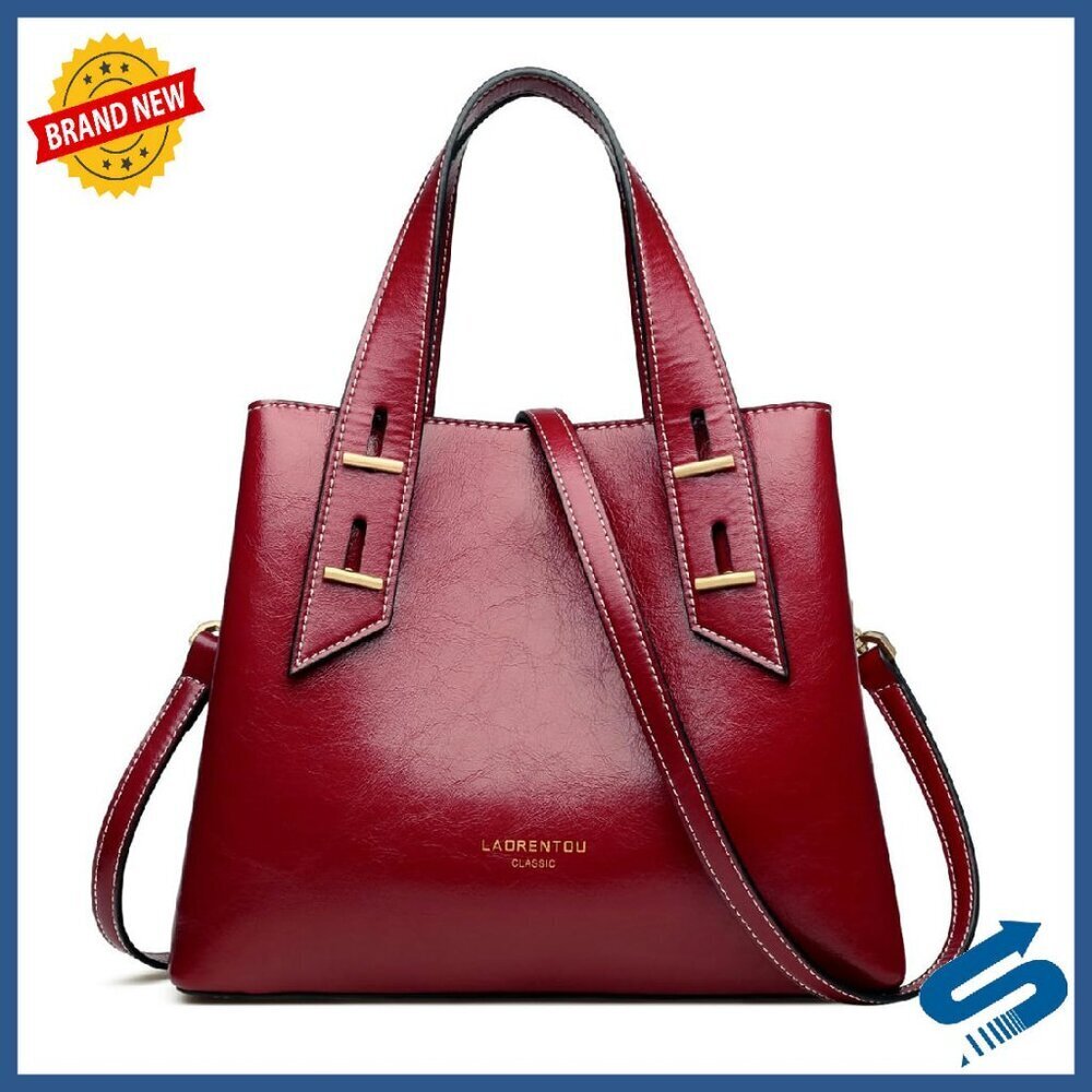 Cow Leather Crossbody Satchel Tote with Adjustable Strap & Multiple Compartments